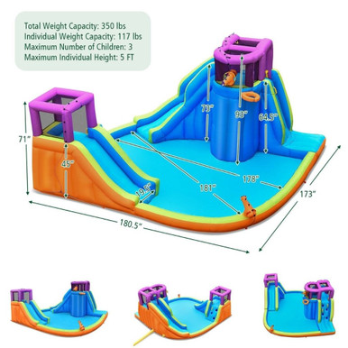 Inflatable 6-in-1 Dual Slide Water Park Bounce House - With Blower