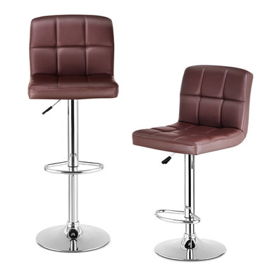 Armless PU Leather Bar Stools with Adjustable Height & Swivel Seat (2-Pack)