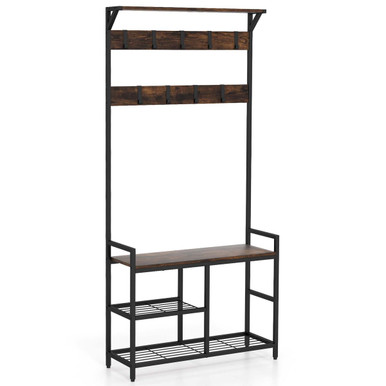 71-Inch Freestanding Hall Tree with Shoe Bench and 9 Hooks