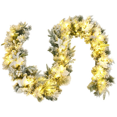 9ft Pre-lit Snowy Christmas Garland with Berries