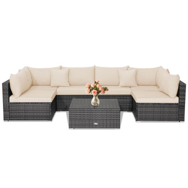 7-Piece Patio Rattan Furniture Set with Sectional Cushioned Sofa
