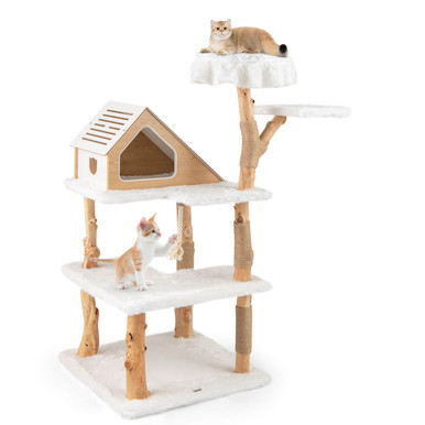60" Tall Solid Wood Cat Tree with 2 Perches