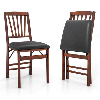 Folding Dining Chairs with PVC Padded Seat (Set of 2)