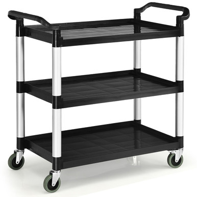 3-Tier Utility Service Cart with Lockable Wheels & Double Handles