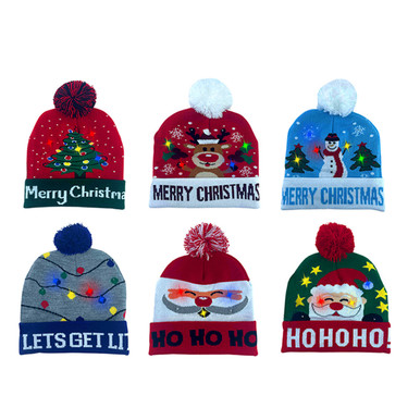 Colorful Warm LED Christmas Holiday Pom Pom Beanie (2-Pack)