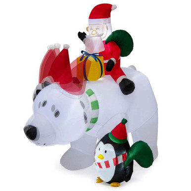 7-Foot Inflatable Santa Claus Riding Bear with Penguin & Gifts