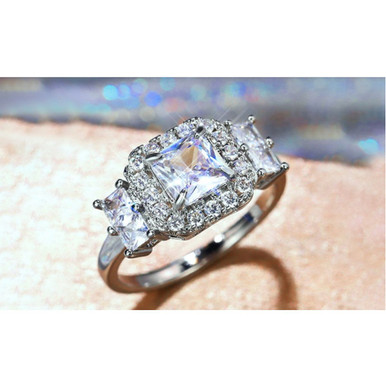 3-Carat Clear Square Cubic Zirconia Ring in 18K White Gold Plated - Size 6