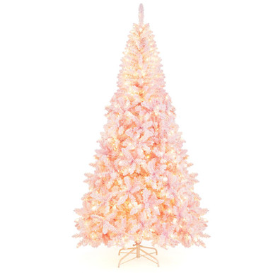 7.5FT Pre-Lit Snow Flocked Pink Christmas Tree
