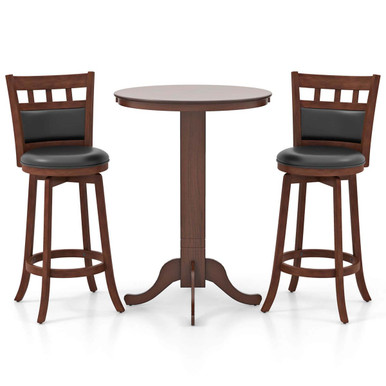 3-Piece Wood Bar Dining Table Set with Pedestal Base