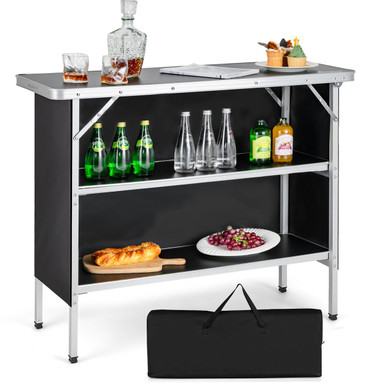 Aluminum Folding Camping Picnic Table with 2-Tier Shelves