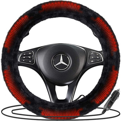 Zone Tech Car 12V Plush Sheepskin Heated Steering Wheel Cover