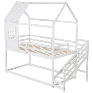 Twin House Bunk Bed with Stairs