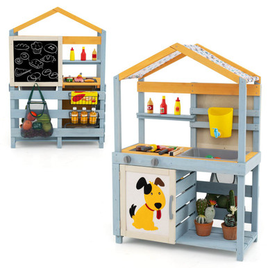 2-in-1 Wooden Mud Kitchen with Removable Water Box & Storage Bag