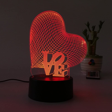 3D Heart LED Color-Changing Night Light with Remote Control