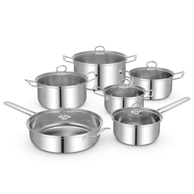 12-Piece Pots and Pans Set with Tempered Glass Lids and Handles