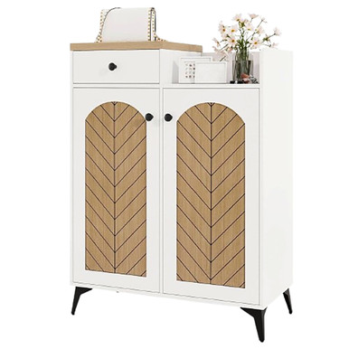 2-Door Shoe Rack Organizer with Drawer and 6 Removable Shelves
