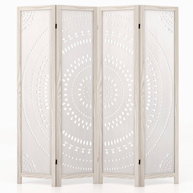 66-Inch Boho 4-Panel Room Divider Privacy Screen with Carved Pattern