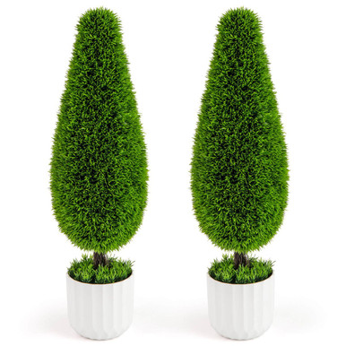 3-Foot Artificial Cedar Teardrop Shaped Bush with Nursery Pot (2-Pack)
