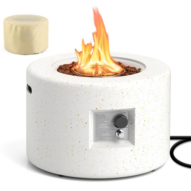 Round Terrazzo Propane Gas Fire Pit with Hideaway Tank Holder & Lava Rocks