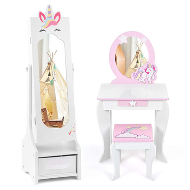 Kids Princess Makeup Vanity Set with Jewelry Cabinet