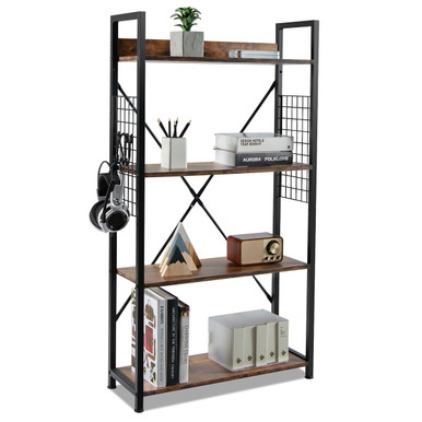 4-Tier Industrial Open-Storage Bookshelf