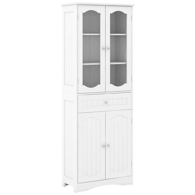 63" Bathroom Cabinet with Tempered Glass Doors and Adjustable Shelves - 63" Tall Bath Cabinet-White
