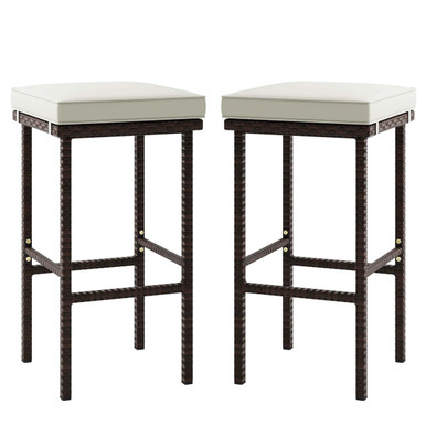 Outdoor Wicker Bar Stools with Removable Cushions (Set of 2)