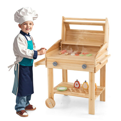 Wooden Barbecue Grill Playset with Play Food and Grilling Tools
