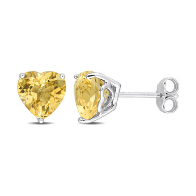 Citrine Heart-Shape Solitaire Stud Earrings in Sterling Silver