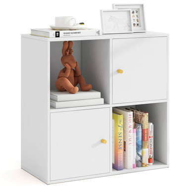 4-Cube Bookcase with 2 Storage Cabinets  - 4-Cube Bookcase-White
