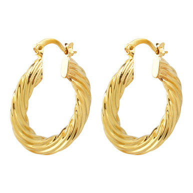 14K Gold-Plated Classic Bamboo Hoop Earrings, 30mm - Stylish Jewelry