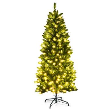 Pre-lit Hinged Artificial Pencil Christmas Tree (6- or 7-ft) - Costway 6Ft Pre-lit Artificial