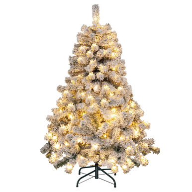 4.5-Foot Pre-Lit Premium Snow Flocked Christmas Tree with 150 Lights
