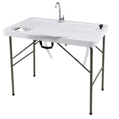 Folding Fish-Cleaning Table with 2 Sinks & 360-Degree Rotatable Faucet