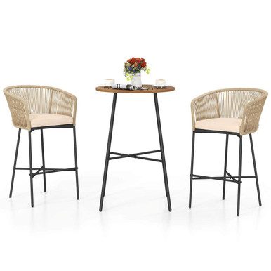 3-Piece Rope-Woven Patio Bar Set