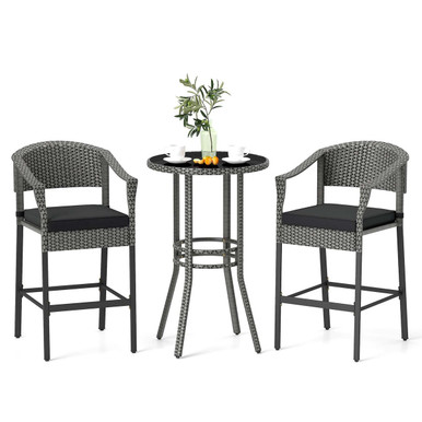 3-Piece Patio Rattan Wicker Bar Set
