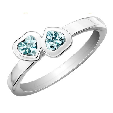 Aquamarine Double Heart Ring 2/5 Carat in Sterling Silver - Ring size: 5