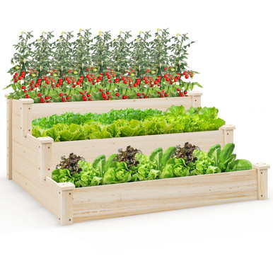 3-Tier Wooden Raised Garden Bed with Open-Ended Base