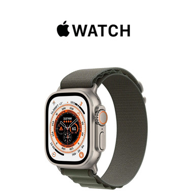Apple Watch Ultra (2022)(GPS+LTE) - 49MM Titanium Case - Green Alpine Loop Large - Natural Titanium (MQEX3LL/A) - Po
