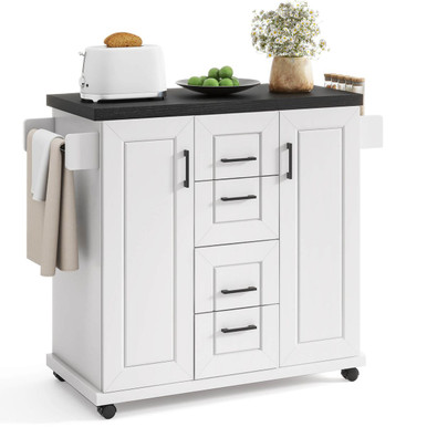 Rolling Kitchen Island Cart on Wheels with Storage Cabinets
