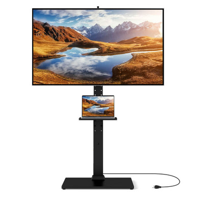 Tilt and Height-Adjustable Floor TV Stand with Power Outlet & AV Shelf