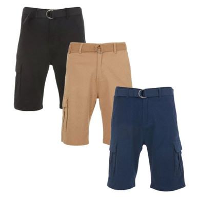 Men's Cotton Stretch Twill Cargo Shorts with Belt (3-Pack) - 30