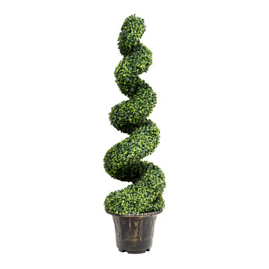 4-Foot Artificial Boxwood Spiral Tree with Green Leaves (1 or 2-Pack) - Costway 4-Feet Artificial Boxw