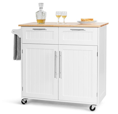 Wood Top Rolling Kitchen Island - Brown