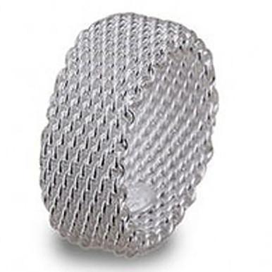 Sterling Silver-Plated Woven Mesh Ring, 5mm (Size 5-10) - 7