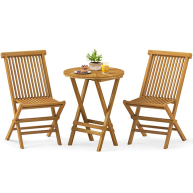 3-Piece Folding Patio Bistro Set with Teak Wood Frame