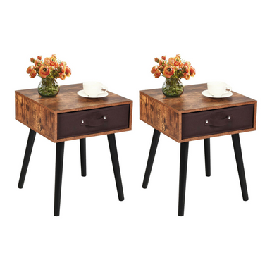 Mid-Century Bedside Tables with Drawers (Set of 2)