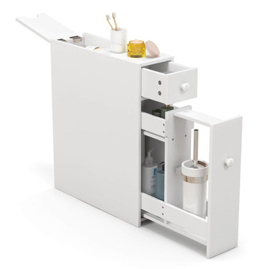 Narrow Bathroom Storage Organizer and Flip Top Compartment