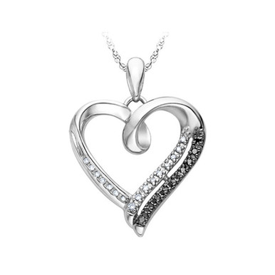 Sterling Silver & Black Diamond Heart Pendant with Chain