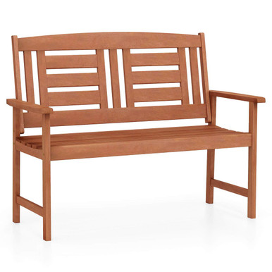 Outdoor Solid Wood Loveseat with Inclined Backrest and Slatted Seat